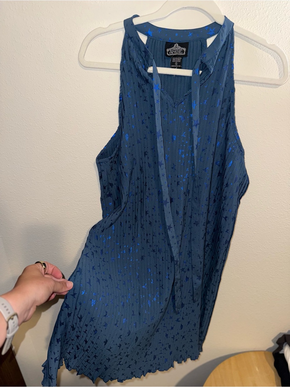 Angie Navy Blue Star-Print Halter Camisole